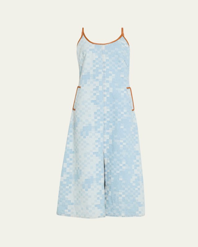 Luna Checkered Denim Midi Dress